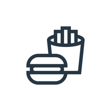 Fast food vektör simgesi. Fast food düzenlenebilir felç. İnternet ve mobil uygulamalarda kullanmak için fast food lineer sembolü, logo, yazdırma medyası. İnce çizgili çizim. Vektör izole çizimi.
