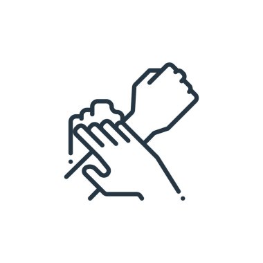 çamaşır el vektörü simgesi. Yıkanabilir el masajı. Web ve mobil uygulamalarda kullanmak için el doğrusal sembolü yıkama, logo, yazdırma medyası. İnce çizgili çizim. Vektör izole çizimi.