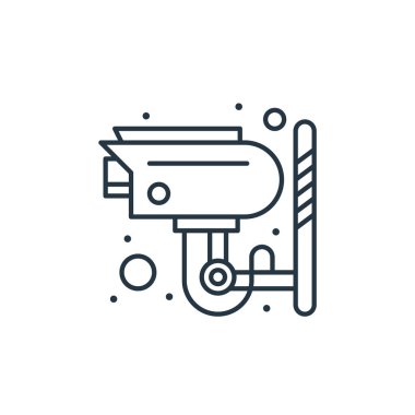 Kamera vektör simgesi. Kamera düzenlenebilir felç. Web ve mobil uygulamalarda, logoda, yazdırma ortamında kullanım için CCTV kamera lineer sembolü. İnce çizgili çizim. Vektör izole çizimi.