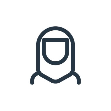 Müslüman kadın vektör ikonu. Müslüman kadın kurgulanabilir felç. İnternet ve mobil uygulamalarda, logoda ve yazılı medyada kullanılmak üzere Müslüman kadın lineer sembolü. İnce çizgili çizim. Vektör izole çizimi.