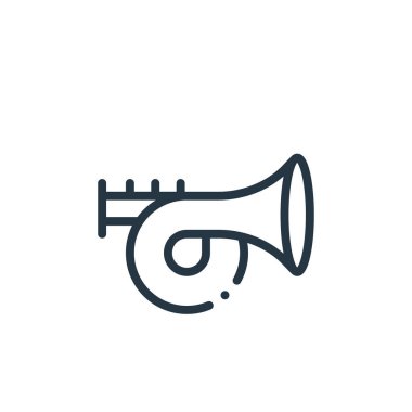 Trompet vektör ikonu. Trompet açılabilir vuruş. İnternet ve mobil uygulamalarda, logoda ve yazılı medyada kullanmak için trompet doğrusal sembolü. İnce çizgili çizim. Vektör izole çizimi.