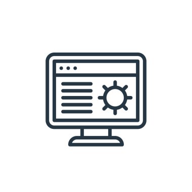 Bilgisayar ekranı vektör simgesi. Bilgisayar ekran değiştirilebilir vuruş. Web ve mobil uygulamalarda kullanmak için bilgisayar ekranı lineer sembolü, logo, yazdırma ortamı. İnce çizgili çizim. Vektör izole çizimi.