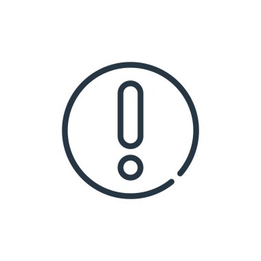 Uyarı vektör simgesi. Dikkat çekici felç. Web ve mobil uygulamalarda, logoda ve yazılı medyada kullanım için doğrusal uyarı sembolü. İnce çizgili çizim. Vektör izole çizimi.