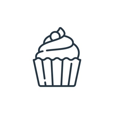 cupcake vektör simgesi. Kurgulanabilir kek felci. top kek lineer sembolü web ve mobil uygulamalar, logo, yazdırma medyası için. İnce çizgili çizim. Vektör izole çizimi.