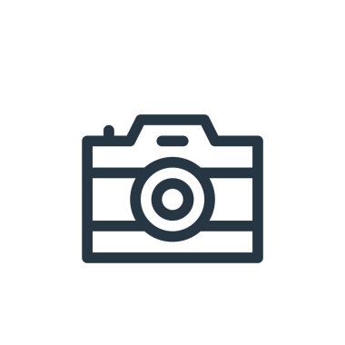 Kamera vektör simgesi. Kamera düzenlenebilir vuruş. Web ve mobil uygulamalarda kullanmak için kamera doğrusal sembolü, logo, yazdırma medyası. İnce çizgili çizim. Vektör izole çizimi.