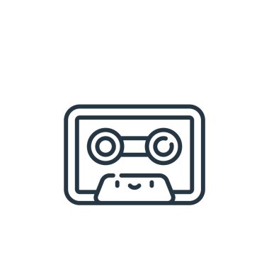 Casette vektör simgesi. Kurgulanabilir kaset vuruşu. Casette lineer sembolü web ve mobil uygulamalarda, logoda, yazdırma ortamında kullanılır. İnce çizgili çizim. Vektör izole çizimi.