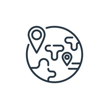 Dünya çapında vektör simgesi. Dünya çapında düzenlenebilir felç. İnternet ve mobil uygulamalarda kullanım için dünya çapında doğrusal sembol, logo, yazdırma medyası. İnce çizgili çizim. Vektör izole çizimi.