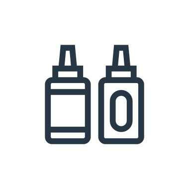 Sos şişesi vektör simgesi. Sos şişesi açılabilir vuruş. Web ve mobil uygulamalarda kullanmak için sos şişesi doğrusal sembolü, logo, yazdırma medyası. İnce çizgili çizim. Vektör izole çizimi.