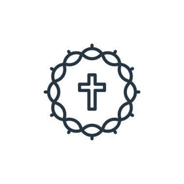 Dikenli ikon tacı. Dikenli taç, yenilebilir vuruş. Ağ ve mobil uygulamalarda, logoda ve yazılı medyada kullanılacak dikenli bir taç sembolü. İnce çizgili çizim. Vektör izole çizimi.