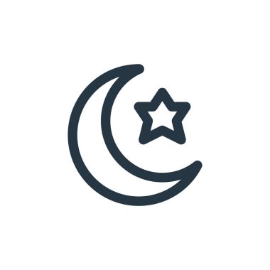 Müslüman vektör simgesi. Müslümanların kurgulanabilir vuruşu. İnternet ve mobil uygulamalarda, logoda ve yazılı medyada kullanım için Müslümanların lineer sembolü. İnce çizgili çizim. Vektör izole çizimi.