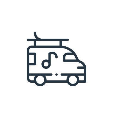 Van vektör simgesi. Minibüs inmesi. Van lineer sembolü web ve mobil uygulamalarda, logoda, yazdırma ortamında kullanılır. İnce çizgili çizim. Vektör izole çizimi.