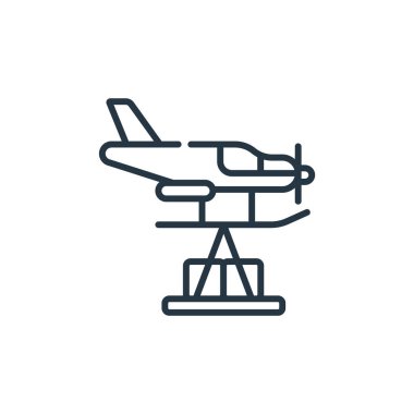 düzlem vektör simgesi. uçak inme inmesi. Web ve mobil uygulamalarda kullanım için düzlemsel sembol, logo, yazdırma ortamı. İnce çizgili çizim. Vektör izole çizimi.