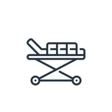 Sedye vektör simgesi. Sedyeyle düzenlenebilir felç. İnternet ve mobil uygulamalar, logo ve yazdırma ortamlarında kullanmak için gergi doğrusal sembolü. İnce çizgili çizim. Vektör izole çizimi.