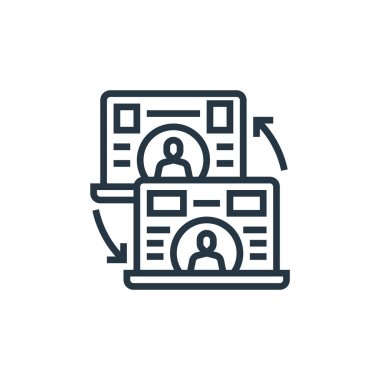 Video konferans vektör simgesi. Görüntülü konferans felci. Web ve mobil uygulamalarda kullanmak için video konferans lineer sembolü, logo, yazdırma medyası. İnce çizgili çizim. Vektör izole çizimi.