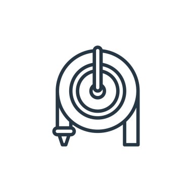 Yangın hortumu vektör ikonu. Yangın hortumu yenilebilir felç. İnternet ve mobil uygulamalarda, logoda ve yazılı medyada kullanılmak üzere yangın hortumu lineer sembolü. İnce çizgili çizim. Vektör izole çizimi.