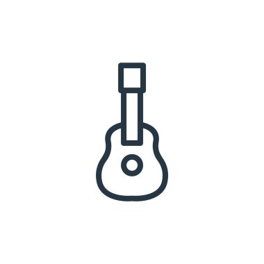 Gitar vektör simgesi. Gitarla oynanabilir vuruş. İnternet ve mobil uygulamalarda kullanım için gitar lineer sembolü, logo, yazdırma medyası. İnce çizgili çizim. Vektör izole çizimi.