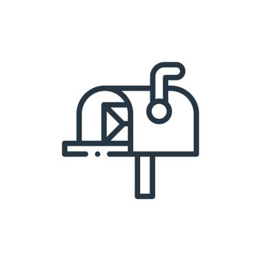 Posta kutusu vektör simgesi. Posta kutusu düzenlenebilir felç. Web ve mobil uygulamalarda, logoda, yazıcı ortamında kullanmak için posta kutusu doğrusal sembolü. İnce çizgili çizim. Vektör izole çizimi.