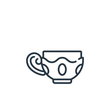 Çay fincanı vektör simgesi. Kurgulanabilir çay fincanı vuruşu. Web ve mobil uygulamalarda, logoda ve yazılı medyada kullanılmak üzere çay fincanı lineer sembolü. İnce çizgili çizim. Vektör izole çizimi.