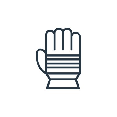 Eldiven vektör simgesi. Eldivenle oynanabilir felç. İnternette ve mobil uygulamalarda kullanım için eldiven doğrusal sembolü, logo, yazdırma medyası. İnce çizgili çizim. Vektör izole çizimi.