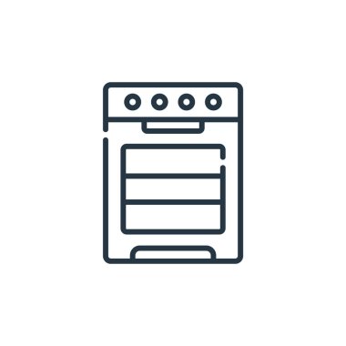 Fırın vektör simgesi. Fırın darbesi. Web ve mobil uygulamalarda kullanım için fırın doğrusal sembolü, logo, yazdırma medyası. İnce çizgili çizim. Vektör izole çizimi.