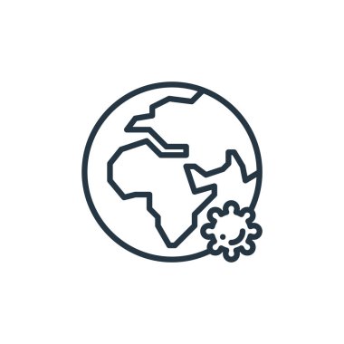 Dünya vektör simgesi. Küresel düzenlenebilir felç. İnternet ve mobil uygulamalarda, logoda ve yazılı medyada kullanım için küresel doğrusal sembol. İnce çizgili çizim. Vektör izole çizimi.