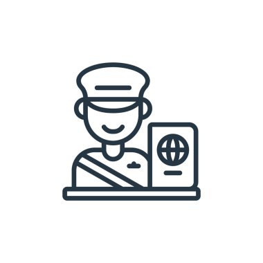 Güvenlik personeli vektör ikonu. Güvenlik personeli, düzenlenebilir felç. İnternet ve mobil uygulamalarda kullanım için güvenlik personeli doğrusal sembolü, logo, yazdırma medyası. İnce çizgili çizim. Vektör izole çizimi.
