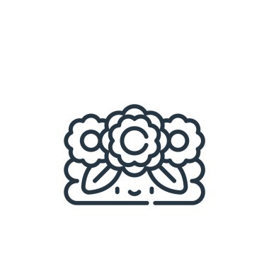 Çiçek taç vektör simgesi. Çiçek taç takılabilir vuruşlar. Web ve mobil uygulamalarda, logoda ve yazılı medyada kullanılmak üzere çiçek taç çizgisel sembolü. İnce çizgili çizim. Vektör izole çizimi.