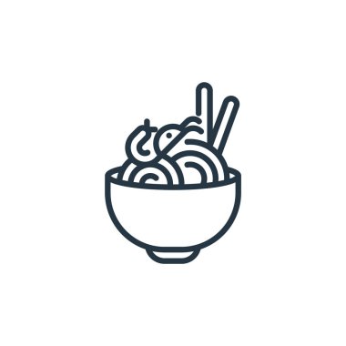 Erişte vektör simgesi. Kurgulanabilir makarna vuruşu. Erişte lineer sembolü web ve mobil uygulamalarda, logoda, yazdırma ortamında kullanılır. İnce çizgili çizim. Vektör izole çizimi.