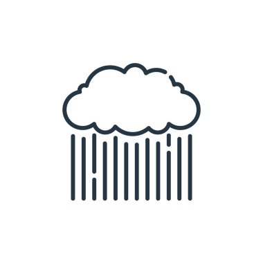 yağmur vektör simgesi. Yağmur yağabilir felç. Web ve mobil uygulamalarda kullanım için yağmur lineer sembolü, logo, yazdırma medyası. İnce çizgili çizim. Vektör izole çizimi.