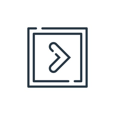 Sonraki vektör simgesi. Bir sonraki yenilebilir vuruş. Web ve mobil uygulamalarda kullanmak için bir sonraki doğrusal sembol, logo, yazdırma ortamı. İnce çizgili çizim. Vektör izole çizimi.