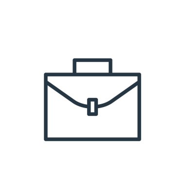 Evrak çantası vektör simgesi. Çanta düzenlenebilir felç. Web ve mobil uygulamalarda, logoda ve yazılı medyada kullanılmak üzere evrak çantası doğrusal sembolü. İnce çizgili çizim. Vektör izole çizimi.