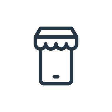 mobil depo vektör simgesi. Mobil mağaza felci. mobil depo lineer sembolü web ve mobil uygulamalar, logo, yazdırma medyası. İnce çizgili çizim. Vektör izole çizimi.