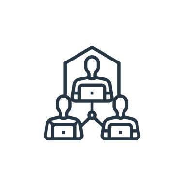 İşçi vektör simgesi. İnme inebilir işçiler. İşçiler, internet ve mobil uygulamalarda kullanım için doğrusal sembol, logo, yazdırma medyası. İnce çizgili çizim. Vektör izole çizimi.