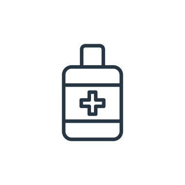 Alkol jel vektör simgesi. Alkol jeli uygulanabilir felç. Web ve mobil uygulamalarda kullanmak için alkol jeli lineer sembolü, logo, yazdırma medyası. İnce çizgili çizim. Vektör izole çizimi.