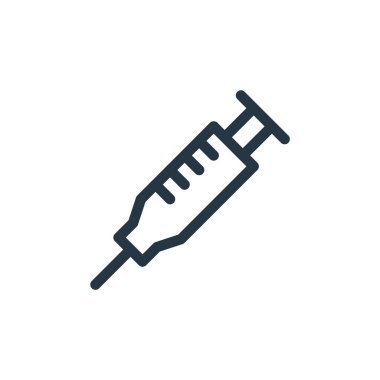 Enjeksiyon vektör simgesi. Enjekte edilebilir felç. Web ve mobil uygulamalarda kullanmak için enjeksiyon lineer sembolü, logo, yazdırma medyası. İnce çizgili çizim. Vektör izole çizimi.