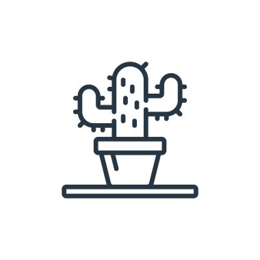 Kaktüs vektör simgesi. Kurgulanabilir kaktüs felci. Kaktüs lineer sembolü web ve mobil uygulamalarda, logoda, yazdırma ortamında kullanılır. İnce çizgili çizim. Vektör izole çizimi.
