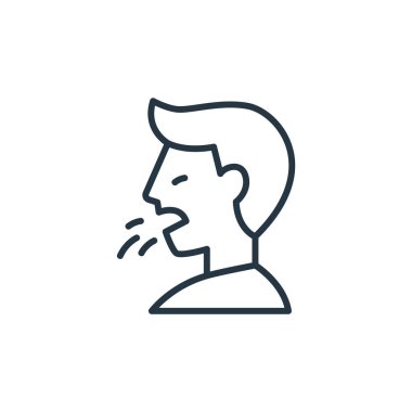 Öksürük vektörü simgesi. Öksürük felci. Web ve mobil uygulamalarda kullanım için öksürük lineer sembolü, logo, yazdırma medyası. İnce çizgili çizim. Vektör izole çizimi.