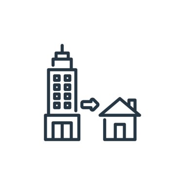 Ev vektör simgesinde çalışıyor. Evde çalışmak, düzenlenebilir vuruş. Web ve mobil uygulamalarda, logoda ve yazılı medyada kullanım için ev doğrusal sembolde çalışmak. İnce çizgili çizim. Vektör izole çizimi.