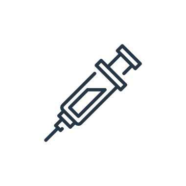 Şırınga vektör simgesi. Düzenlenebilir şırınga felci. Web ve mobil uygulamalarda kullanmak için şırınga doğrusal sembolü, logo, yazdırma medyası. İnce çizgili çizim. Vektör izole çizimi.