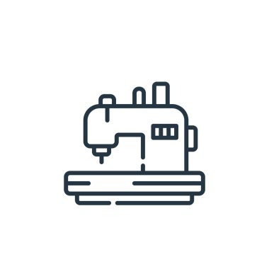 Dikiş makinesi vektör simgesi. Dikiş makinesi, düzenlenebilir felç. Web ve mobil uygulamalarda kullanmak için makine doğrusal sembolü, logo, yazdırma medyası. İnce çizgili çizim. Vektör izole çizimi.