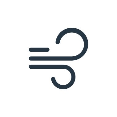 Rüzgar vektör simgesi. Kurgulanabilir rüzgar çarpması. Web ve mobil uygulamalarda kullanım için rüzgar doğrusal sembolü, logo, yazdırma medyası. İnce çizgili çizim. Vektör izole çizimi.