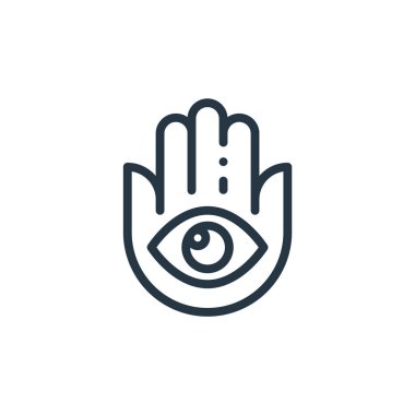 Hamsa vektör simgesi. Hamsa yenilebilir felç. Web ve mobil uygulamalarda kullanım için hamsa lineer sembolü, logo, yazdırma medyası. İnce çizgili çizim. Vektör izole çizimi.