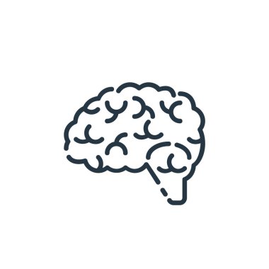 Beyin vektör simgesi. Beyin felci. İnternet ve mobil uygulamalarda kullanım için beyin doğrusal sembolü, logo, yazdırma medyası. İnce çizgili çizim. Vektör izole çizimi.