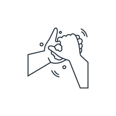 El yıkama vektör simgesi. Elle yıkanabilir felç. Web ve mobil uygulamalarda kullanmak için el yıkama lineer sembolü, logo, yazdırma medyası. İnce çizgili çizim. Vektör izole çizimi.