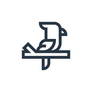 Papağan vektör simgesi. Papağan inmesi. Web ve mobil uygulamalarda kullanmak için papağan doğrusal sembolü, logo, yazdırma medyası. İnce çizgili çizim. Vektör izole çizimi.