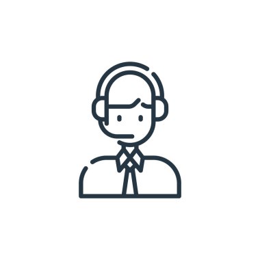 Müşteri servisi vektör simgesi. Müşteri hizmetleri kanaması. Web ve mobil uygulamalar, logo ve yazdırma ortamlarında kullanım için müşteri hizmetleri doğrusal sembolü. İnce çizgili çizim. Vektör izole çizimi.