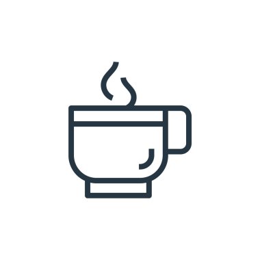 Sıcak kahve vektör simgesi. Kurgulanabilir sıcak kahve vuruşu. Web ve mobil uygulamalarda kullanmak için sıcak kahve lineer sembolü, logo, yazdırma medyası. İnce çizgili çizim. Vektör izole çizimi.