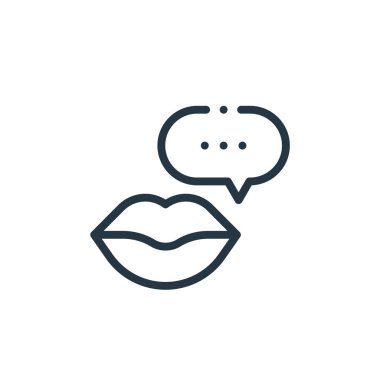 Vektör simgesini konuş. Kurgulanabilir vuruş konuş. Web ve mobil uygulamalarda, logoda, yazılı medyada kullanmak için doğrusal simge konuş. İnce çizgili çizim. Vektör izole çizimi.