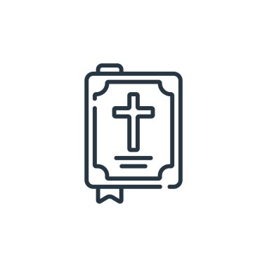 İncil vektör simgesi. İncil 'in yenilebilir vuruşu. İnternet ve mobil uygulamalarda, logoda ve yazılı medyada kullanmak için İncil doğrusal sembolü. İnce çizgili çizim. Vektör izole çizimi.