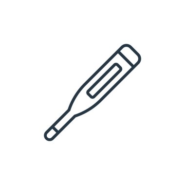 Termometre vektör simgesi. Termometre düzenlenebilir felç. Web ve mobil uygulamalarda kullanmak için termometre lineer sembol, logo, yazdırma ortamı. İnce çizgili çizim. Vektör izole çizimi.